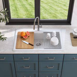 DeerValley DV-1K0135 Workstation Farmhouse Kitchen Sink – Scratch Resistant & Deep Basin