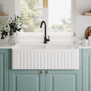 DeerValley DV-1K028 Farmhouse Kitchen Sinks Dual Basin Quiet Install True Ceramic 3.5" Drain