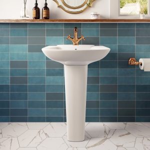 APEX 33.8" Rectangular Pedestal Bathroom Sink, Single Faucet Holes