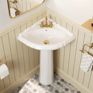 DeerValley DV-1P528 Pedestal Sinks Corner Space-Saving 3-Hole Overflow