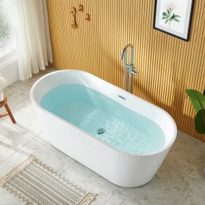DeerValley DV-1T133S 67 in. Acrylic Freestanding Deep Soaking Tub, Drain/Overflow, White