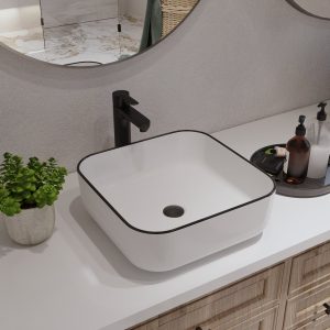 Deervalley DV-1V0033 15" Square Vessel Bathroom Sink, Without Overflow