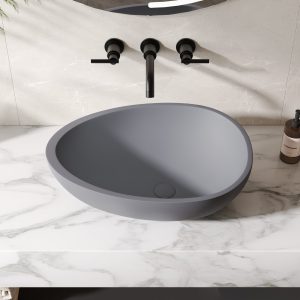 21" x 15" Egg-Shaped Vessel Bathroom Sink, Concrete