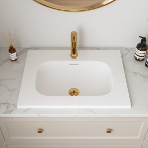 23 5/8" x 18 1/8" White Rectangular Acrylic Drop-in Bathroom Sink with Overflow and 35mm Faucet Hole